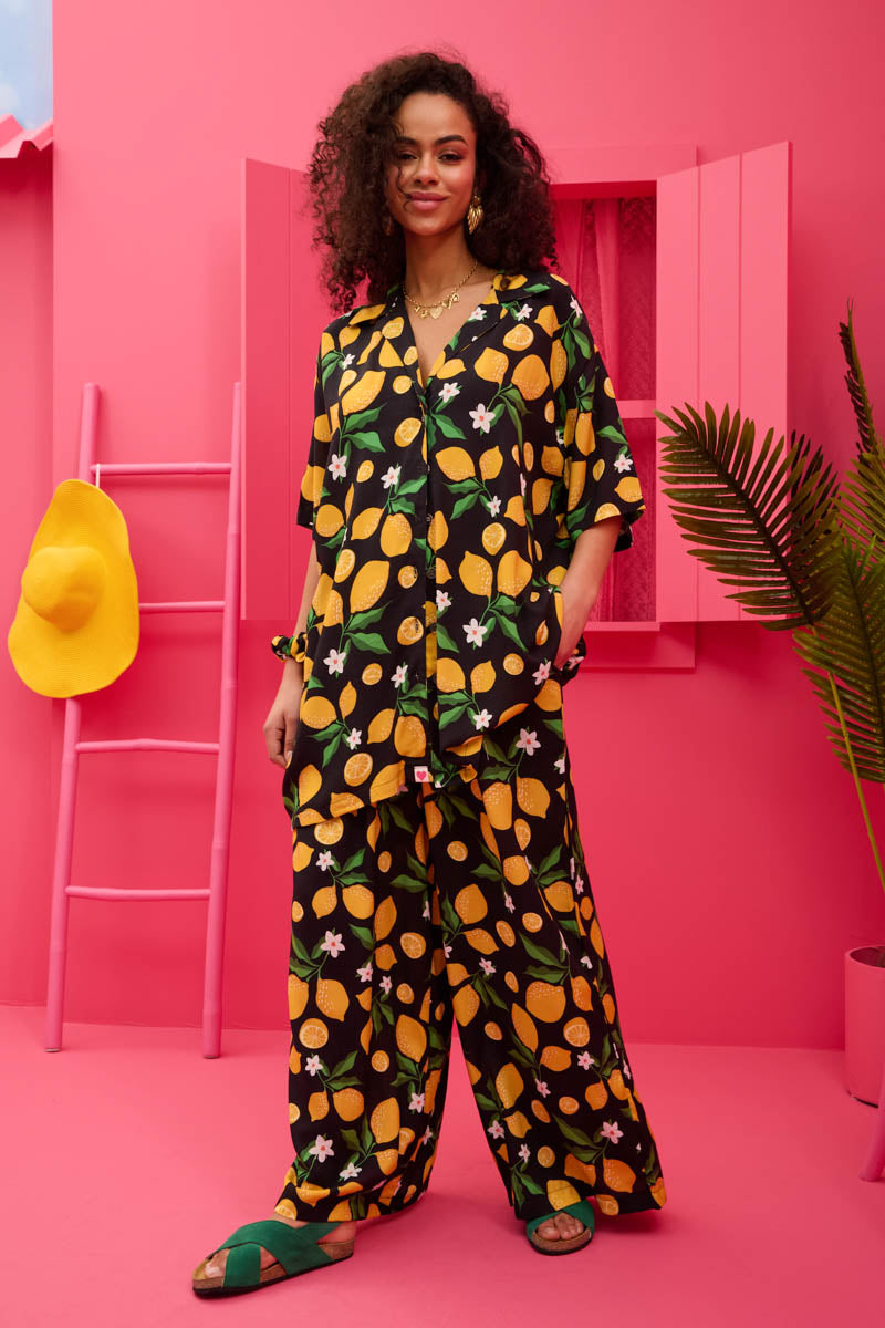 Maya Shirt Vis Black Lemons Oversized Πουκάμισο Petit Boutik