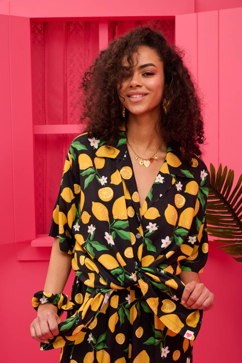 Maya Shirt Vis Black Lemons Oversized Πουκάμισο Petit Boutik