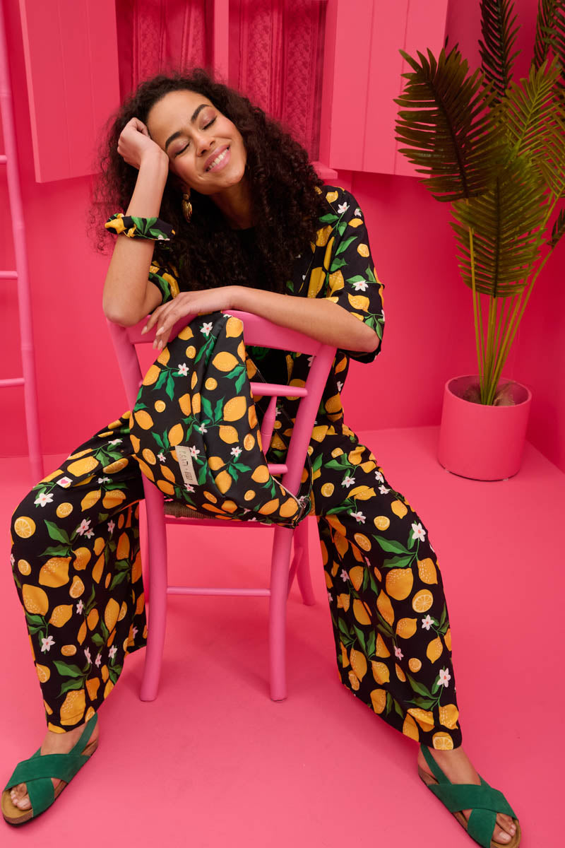 Maya Shirt Vis Black Lemons Oversized Πουκάμισο Petit Boutik