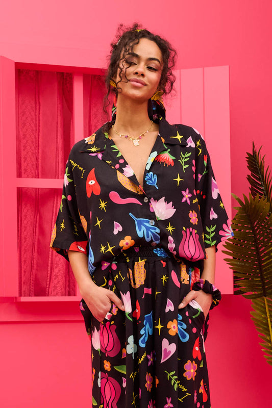 Maya Shirt Vis Black Mexican Leopard Oversized Πουκάμισο Petit Boutik