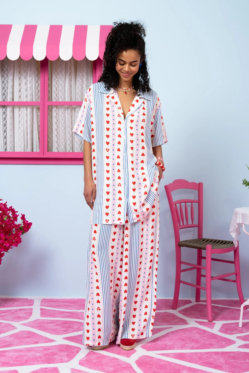 Maya Shirt Vis Blue Stripes Red Hearts Πουκάμισο Petit Boutik