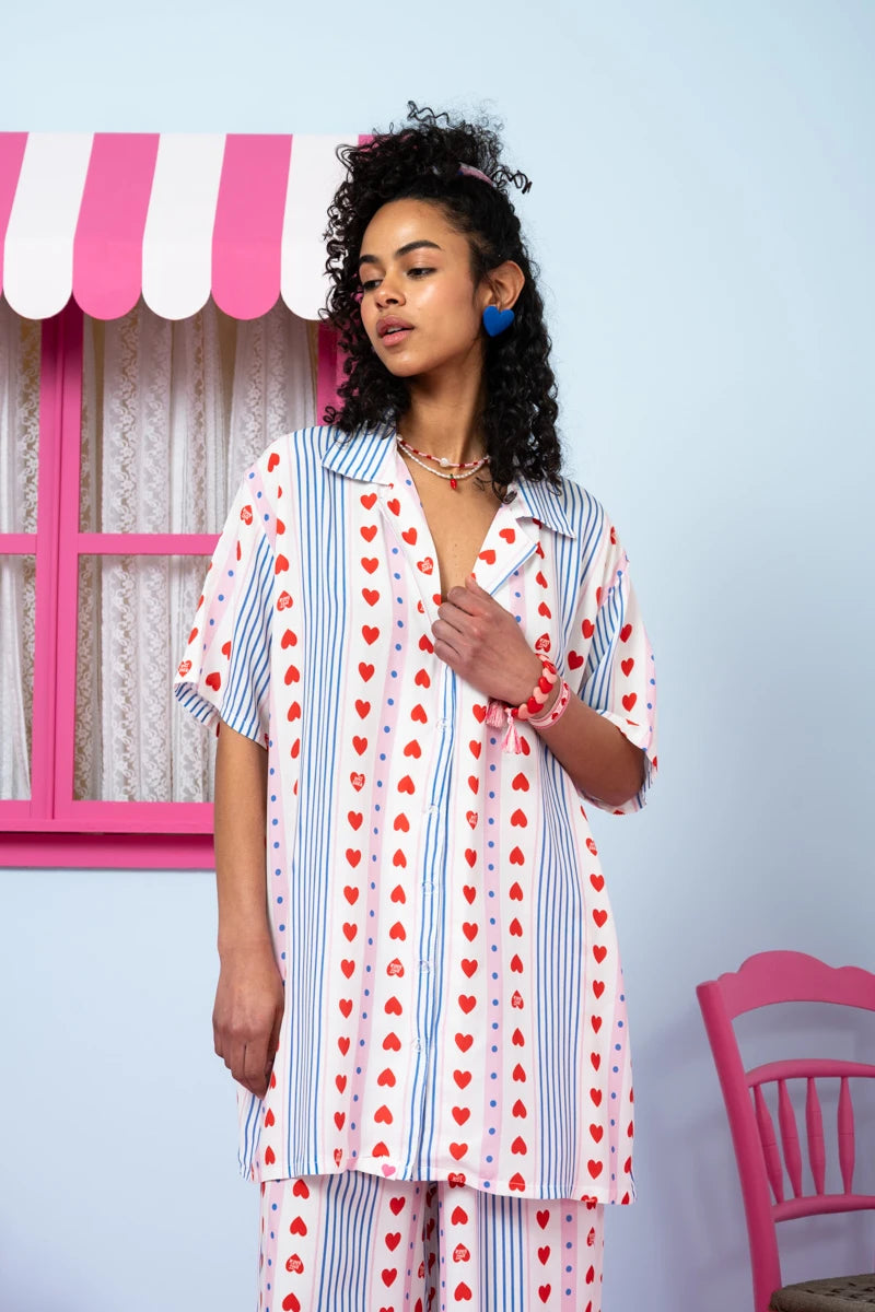 Maya Shirt Vis Blue Stripes Red Hearts Πουκάμισο Petit Boutik