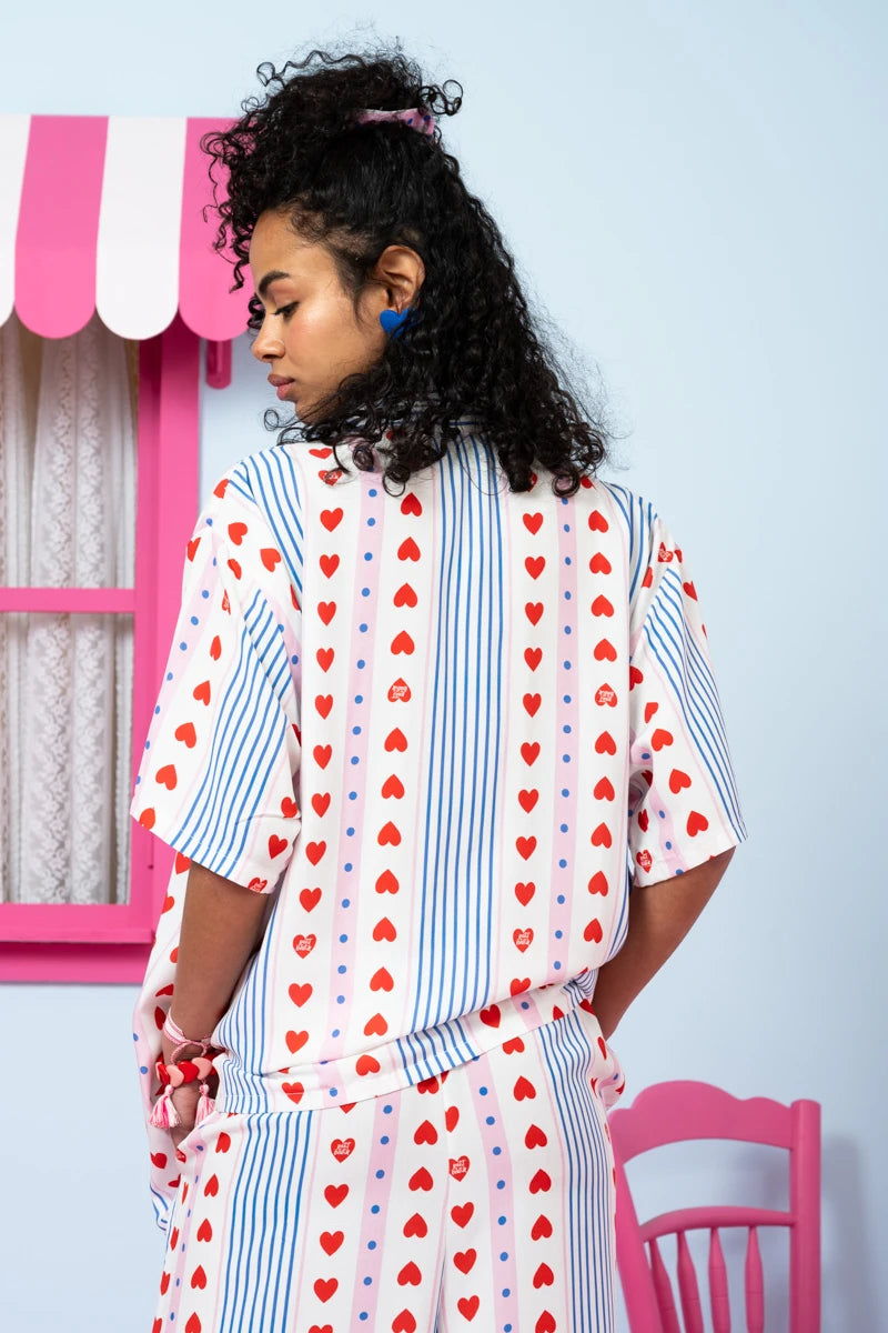 Maya Shirt Vis Blue Stripes Red Hearts Πουκάμισο Petit Boutik