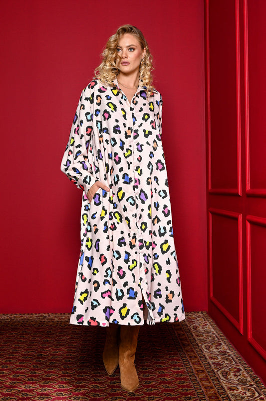 Mina Shirt Dress Multi Leopard Σεμιζιέ Φόρεμα με Τσέπες & Ζώνη Petit Boutik