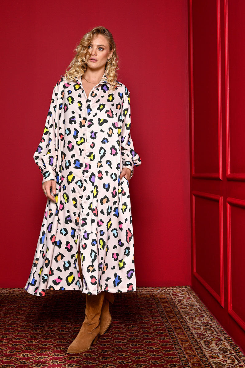 Mina Shirt Dress Multi Leopard Σεμιζιέ Φόρεμα με Τσέπες & Ζώνη Petit Boutik