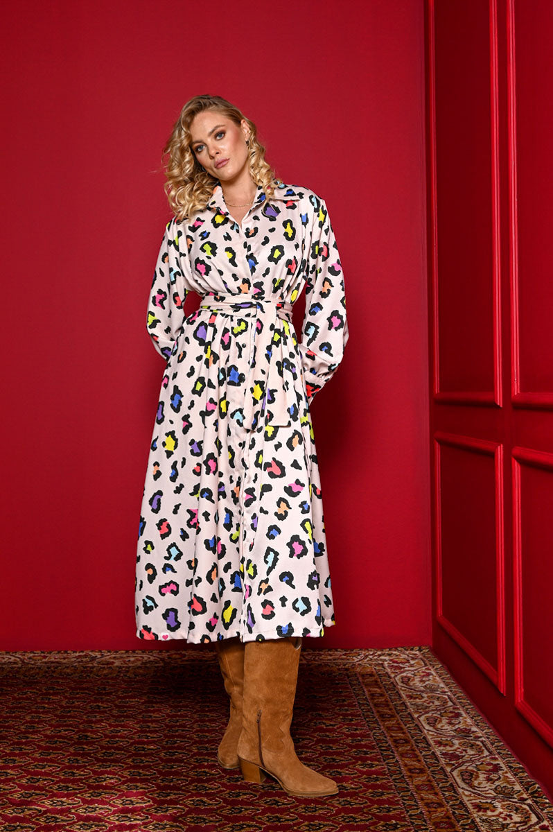 Mina Shirt Dress Multi Leopard Σεμιζιέ Φόρεμα με Τσέπες & Ζώνη Petit Boutik