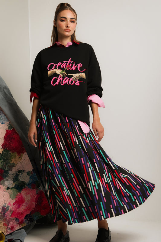 PEARL SKIRT (black stripes)