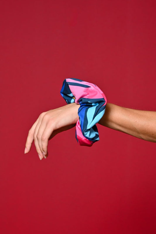 Petrol Pink Tulips Scrunchie XXLarge Σούρα Μαλλιών Petit Boutik