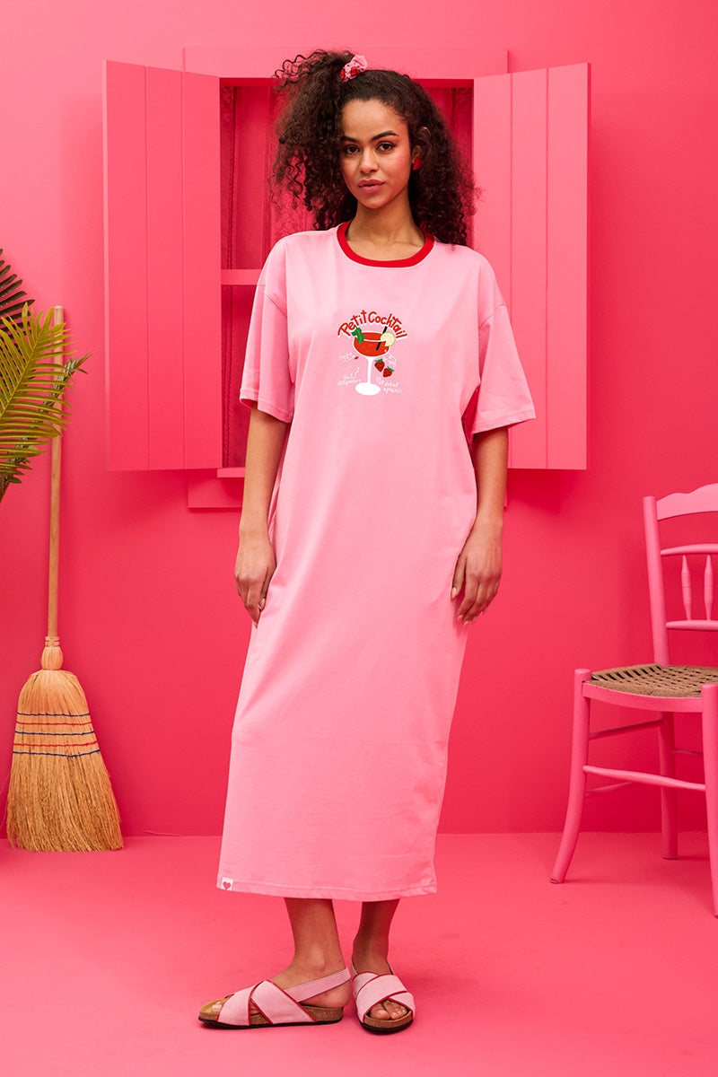 Reina T-shirt Dress “Petit Cocktail” Ροζ Κοντομάνικο Φόρεμα με Τσέπες & Ζώνη Petit Boutik
