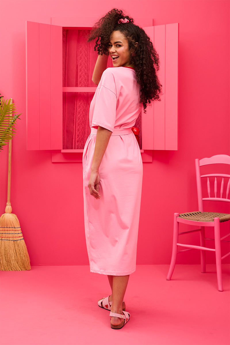 Reina T-shirt Dress “Petit Cocktail” Ροζ Κοντομάνικο Φόρεμα με Τσέπες & Ζώνη Petit Boutik