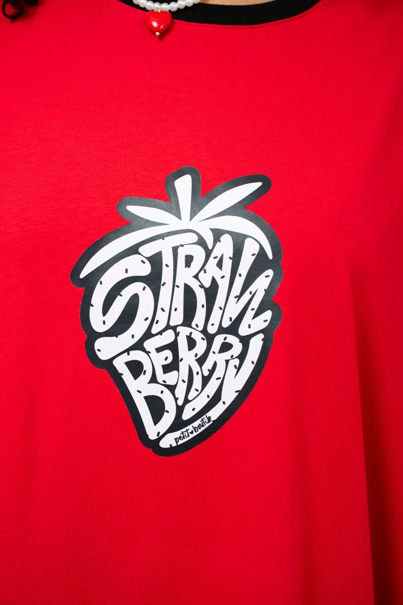 Reina T-shirt Dress “Strawberry” Κόκκινο Κοντομάνικο Φόρεμα με Τσέπες & Ζώνη Petit Boutik