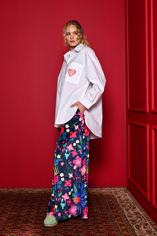 Rio Pants Blue Floral Velvet Παντελόνα με Λάστιχο Petit Boutik