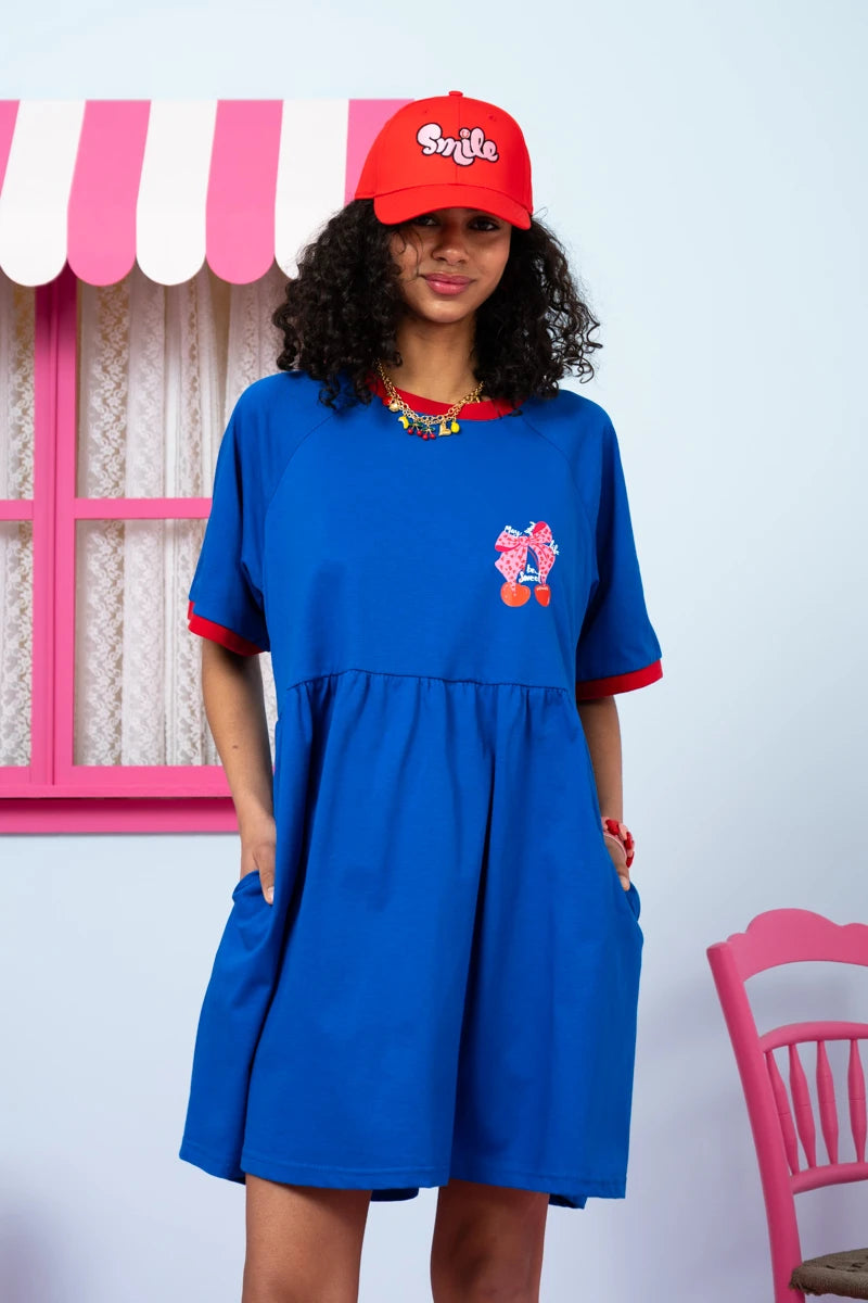 Robin Reglan T-shirt Short Dress Μπλε “May Your Life Be Sweet” Κοντομάνικο Φόρεμα Petit Boutik