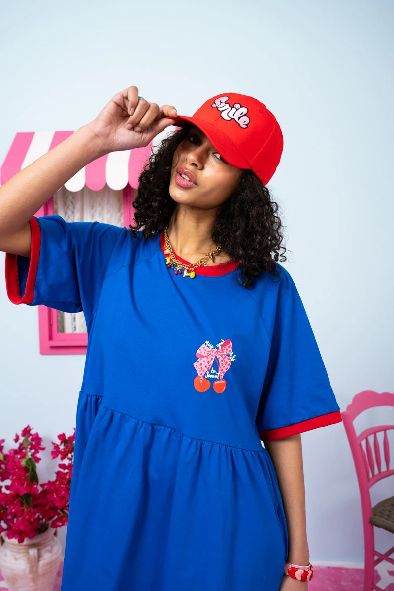 Robin Reglan T-shirt Short Dress Μπλε “May Your Life Be Sweet” Κοντομάνικο Φόρεμα Petit Boutik