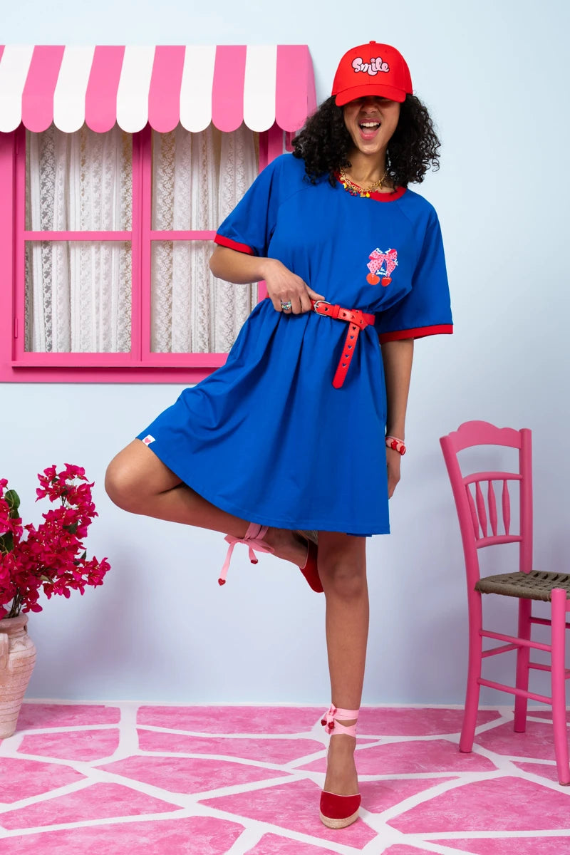 Robin Reglan T-shirt Short Dress Μπλε “May Your Life Be Sweet” Κοντομάνικο Φόρεμα Petit Boutik