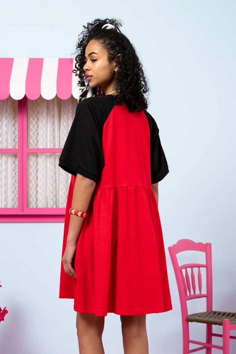 Robin Reglan T-shirt Short Dress Κόκκινο “Τα Πας Τέλεια” Κοντομάνικο Φόρεμα Petit Boutik
