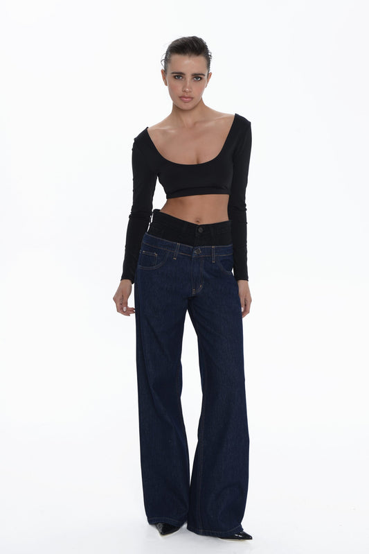 Alaia Wide Leg Blue/ Black