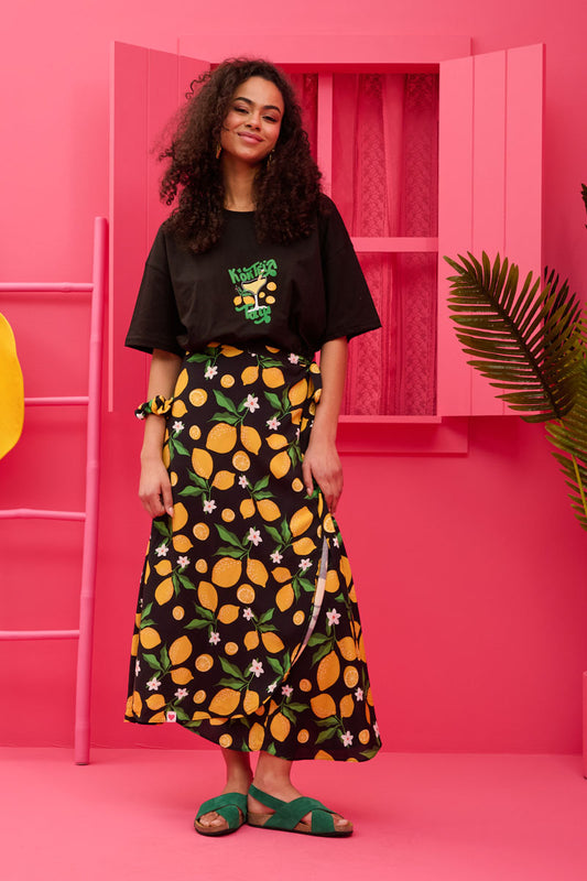 Silia Wrap Skirt Vis Black Lemons Δετή Φούστα Petit Boutik