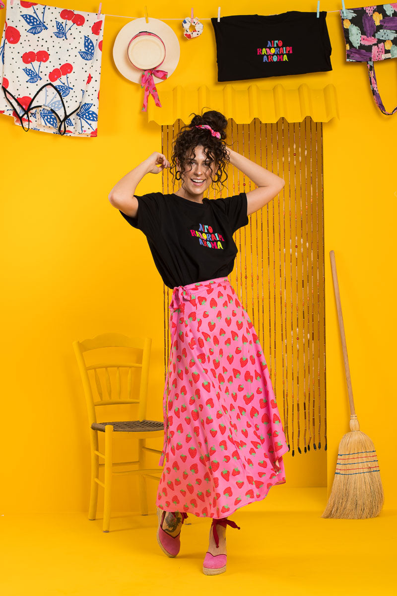 Silia Wrap Skirt Pink Red Strawberries Δετή Φούστα