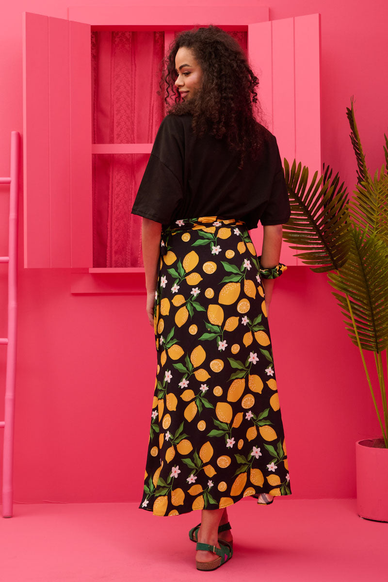 Silia Wrap Skirt Vis Black Lemons Δετή Φούστα Petit Boutik