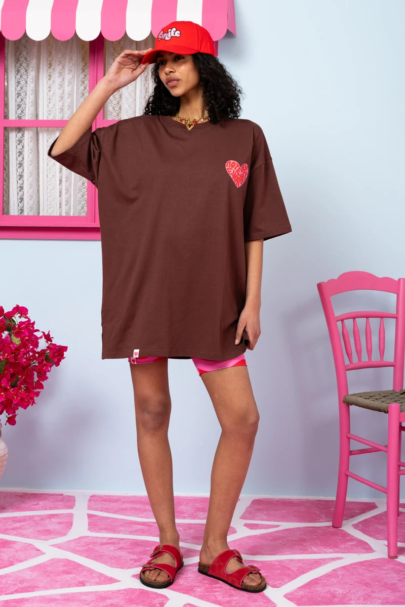 T-shirt Blouse Brown “Ποτέ Δεν Είναι Αργά” Κοντομάνικο Μπλουζάκι Petit Boutik