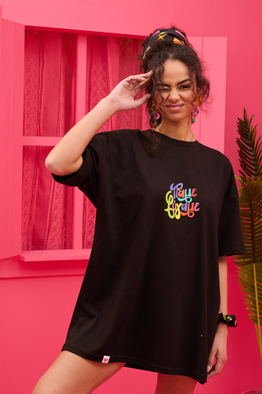 T-shirt Blouse “Πάμε Φύγαμε” Μαύρο Κοντομάνικο Μπλουζάκι Petit Boutik