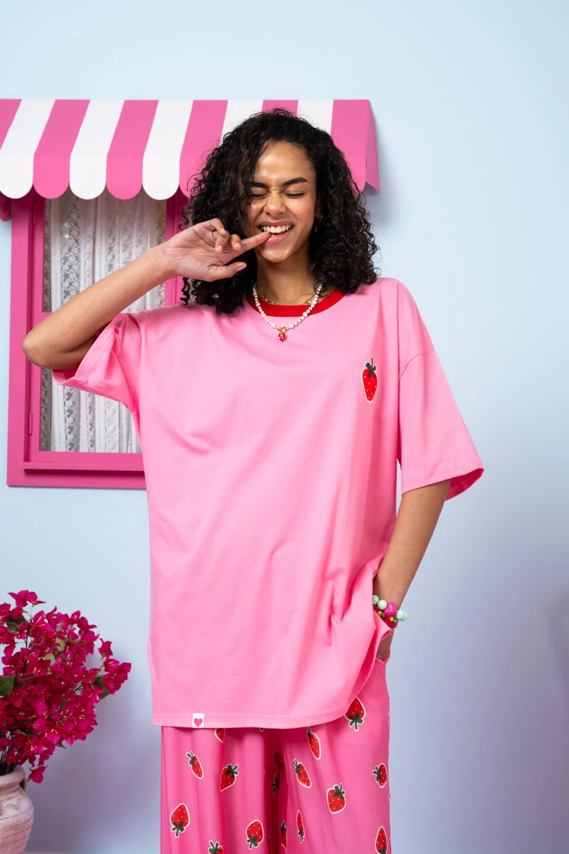 T-shirt Blouse Pink Strawberry Κοντομάνικο Μπλουζάκι Petit Boutik