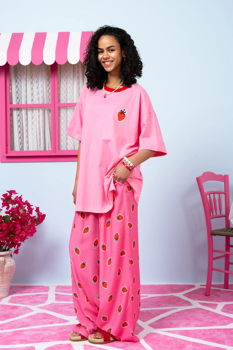 T-shirt Blouse Pink Strawberry Κοντομάνικο Μπλουζάκι Petit Boutik