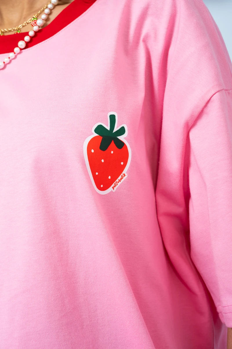 T-shirt Blouse Pink Strawberry Κοντομάνικο Μπλουζάκι Petit Boutik