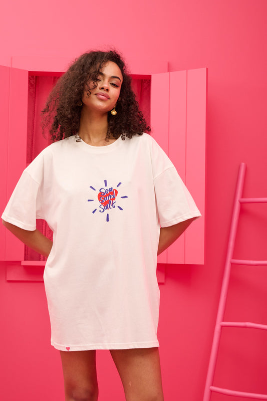 T-shirt Blouse “See Sand Salt” Άσπρο Κοντομάνικο Μπλουζάκι Petit Boutik