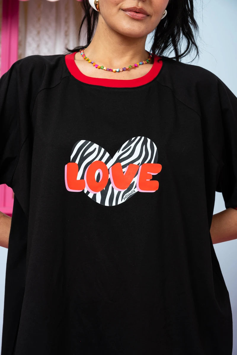 T-shirt Reglan Blouse Μαύρο Zebra Heart “Love” Κοντομάνικο Μπλουζάκι Petit Boutik