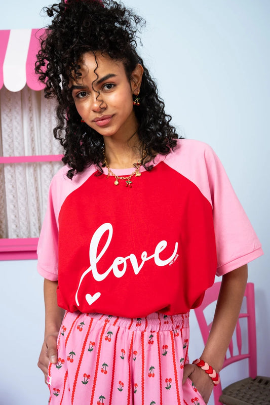 T-shirt Reglan Blouse Red Pink “Love” Κοντομάνικο Μπλουζάκι Petit Boutik