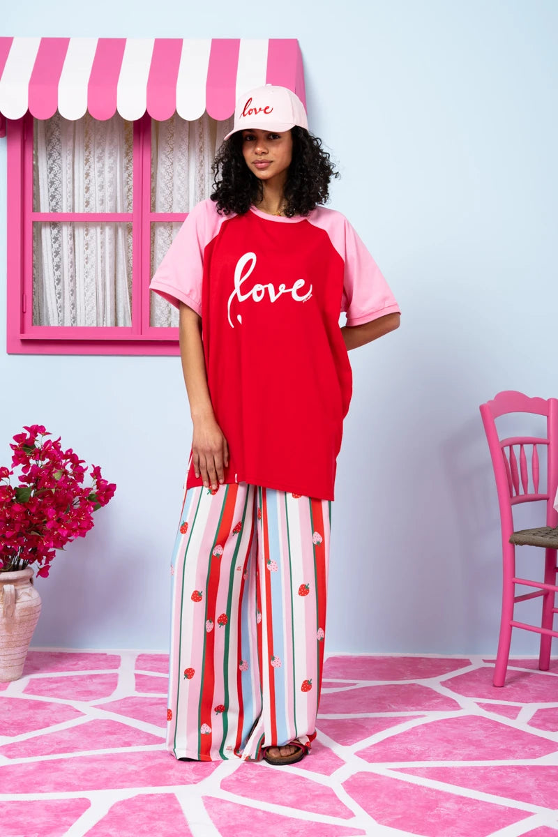 T-shirt Reglan Blouse Red Pink “Love” Κοντομάνικο Μπλουζάκι Petit Boutik