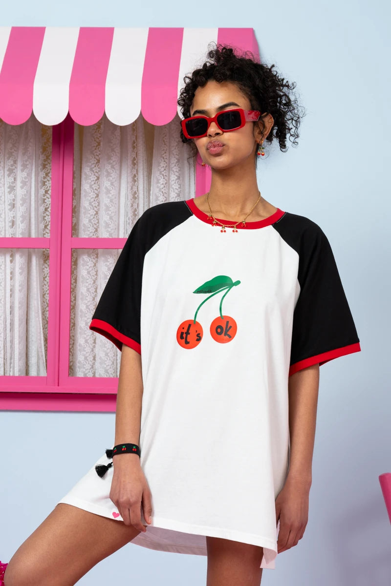 T-shirt Reglan White Black Cherries Κοντομάνικο Μπλουζάκι Petit Boutik