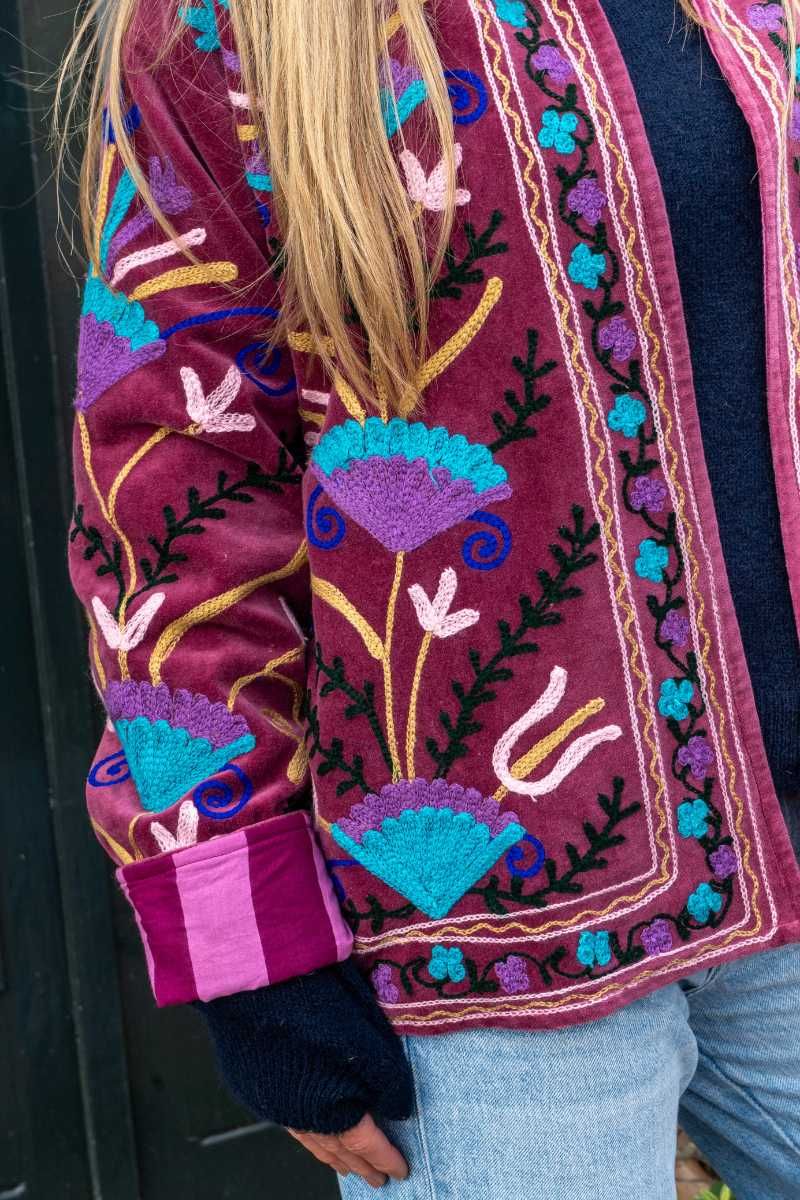 Embroidery jacket – Purple with floral Suzani embroidery