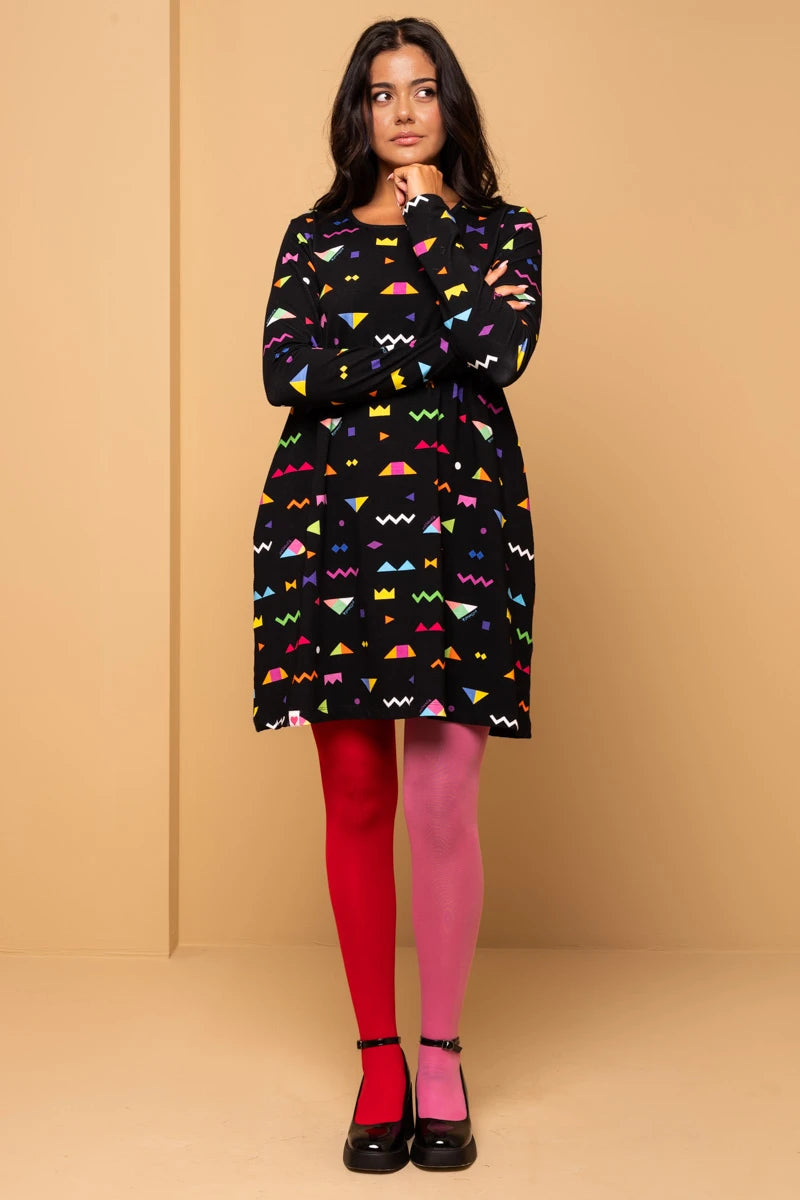 Tokyo Dress Black Geometrical Abstract A-Line Φόρεμα με Τσέπες Petit Boutik