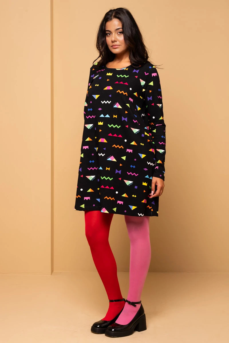 Tokyo Dress Black Geometrical Abstract A-Line Φόρεμα με Τσέπες Petit Boutik