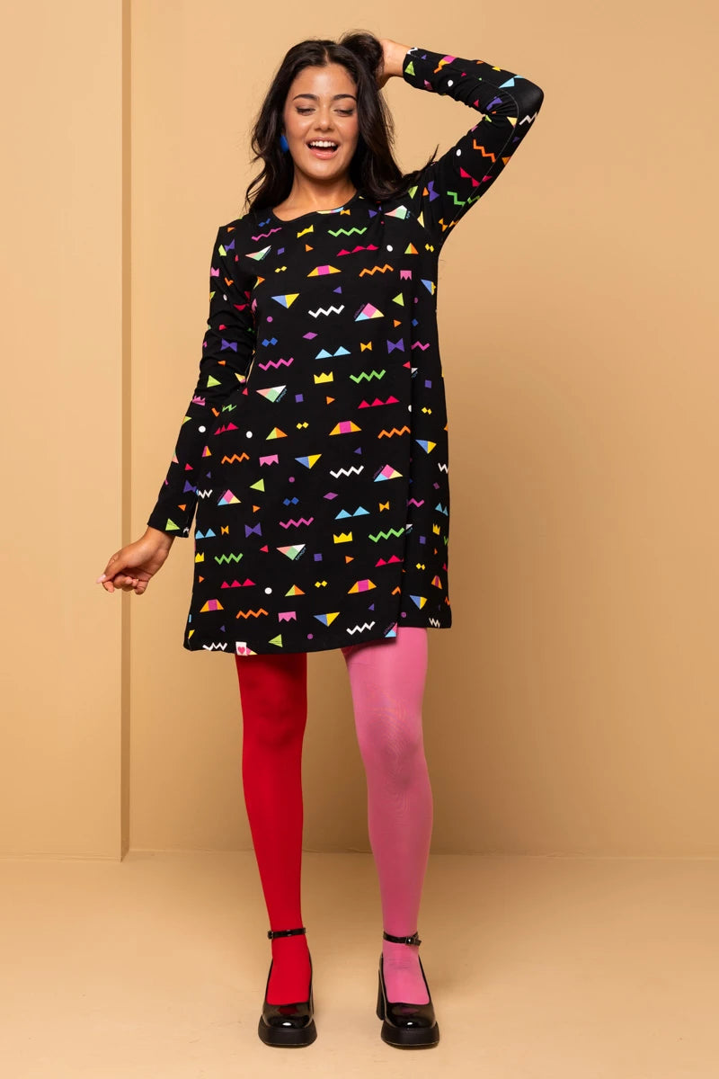 Tokyo Dress Black Geometrical Abstract A-Line Φόρεμα με Τσέπες Petit Boutik