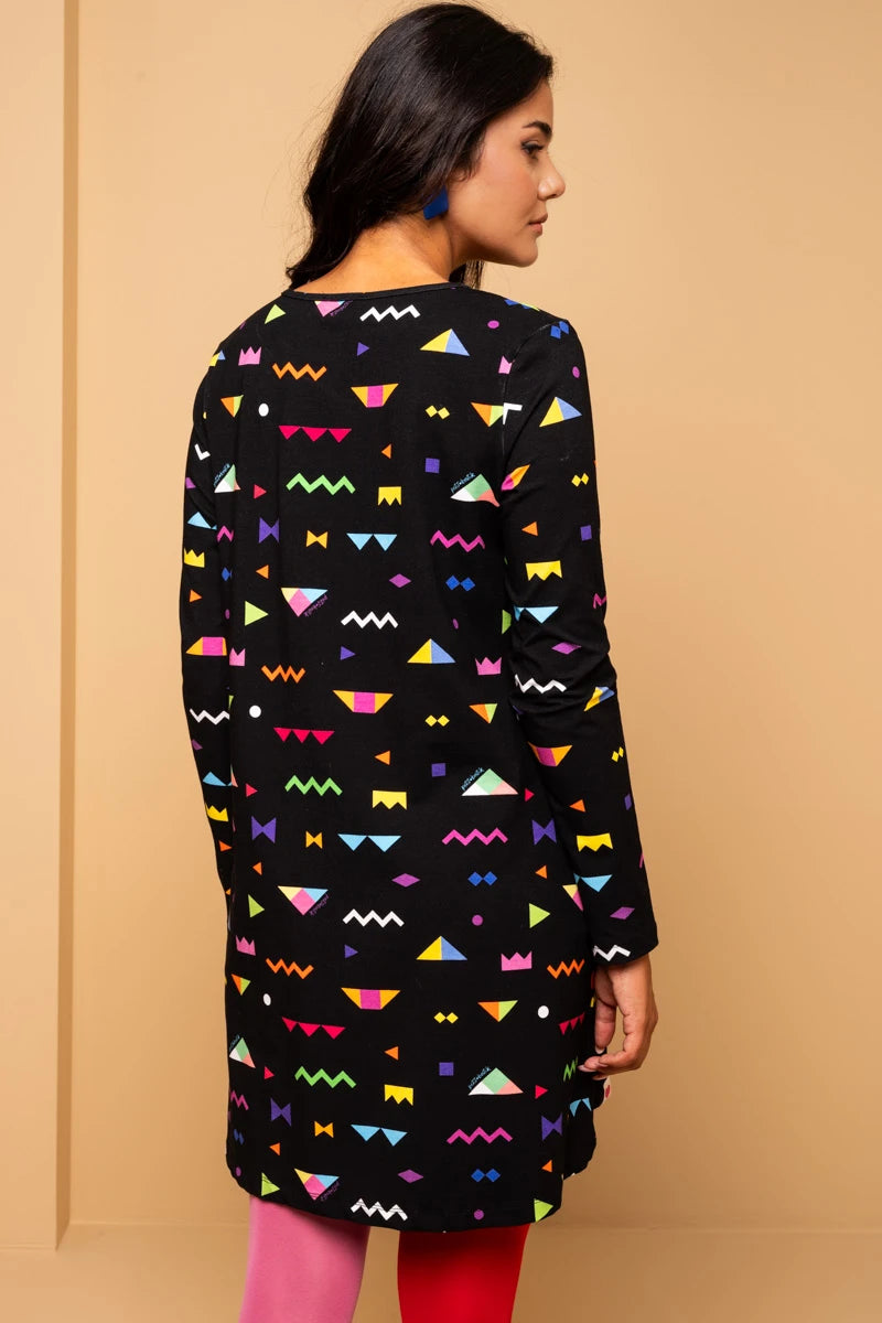 Tokyo Dress Black Geometrical Abstract A-Line Φόρεμα με Τσέπες Petit Boutik