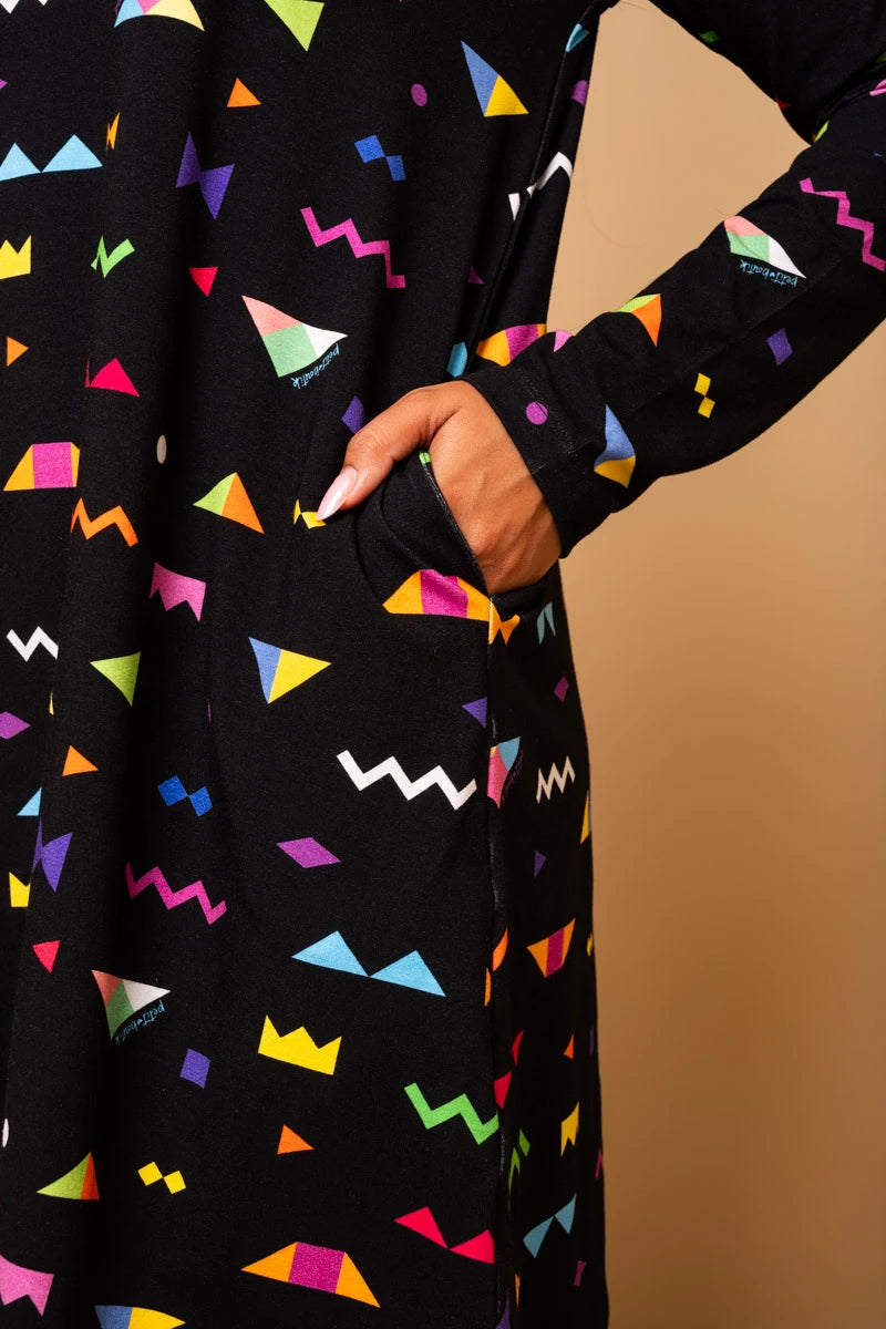 Tokyo Dress Black Geometrical Abstract A-Line Φόρεμα με Τσέπες Petit Boutik