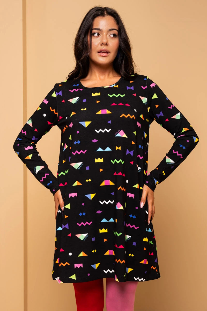 Tokyo Dress Black Geometrical Abstract A-Line Φόρεμα με Τσέπες Petit Boutik