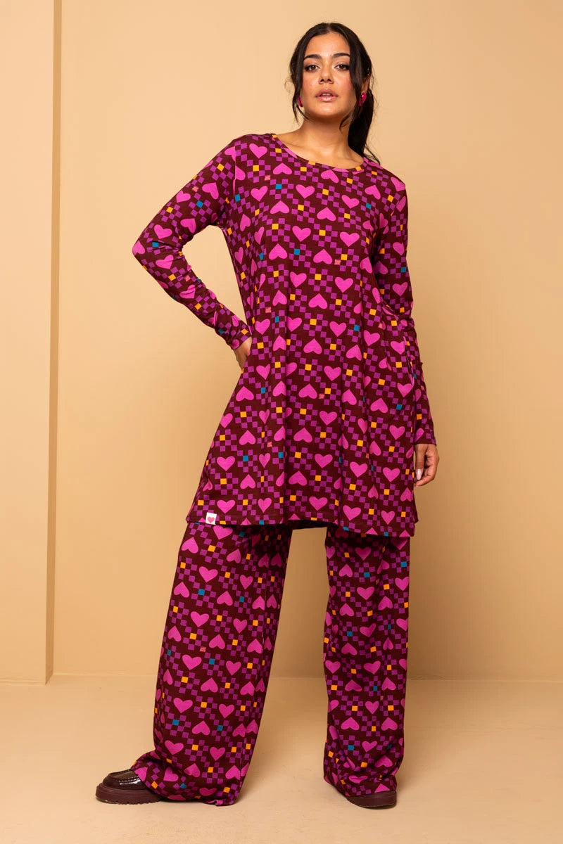 Tokyo Dress Magenta Hearts Cubes A-Line Φόρεμα με Τσέπες Petit Boutik