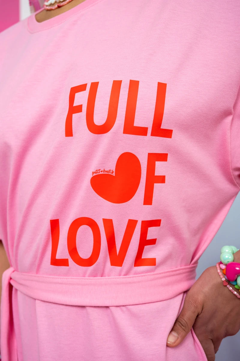 Yama T-shirt Frill Dress “Full Of Love” Ροζ Κοντομάνικο Φόρεμα με Ζώνη Petit Boutik